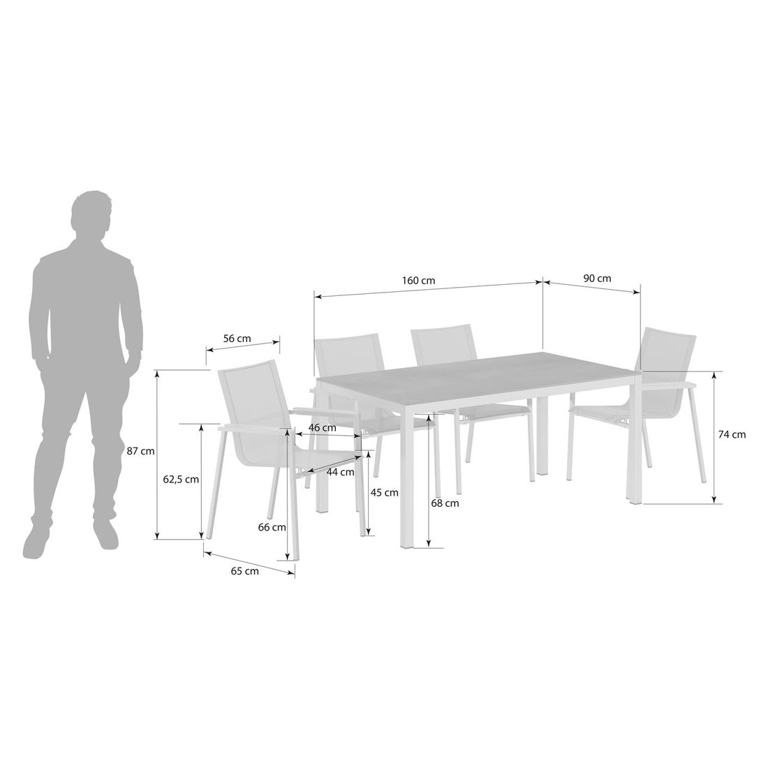 OUTLIV. Rimini Gartenmöbelset 5-tlg. Tisch 160x90cm