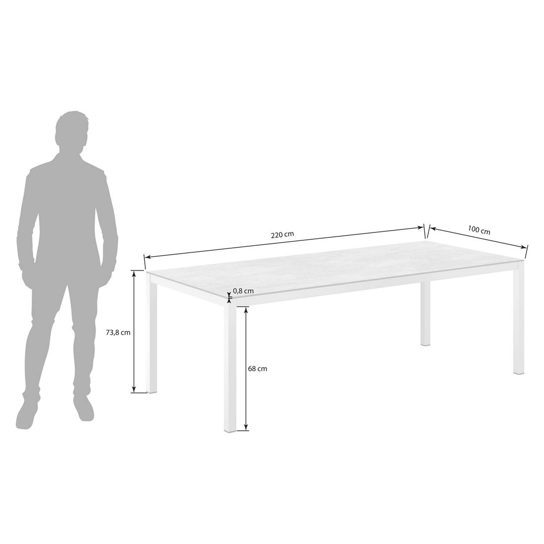 OUTLIV. Gartentisch 220x100cm Aluminium/Dekton