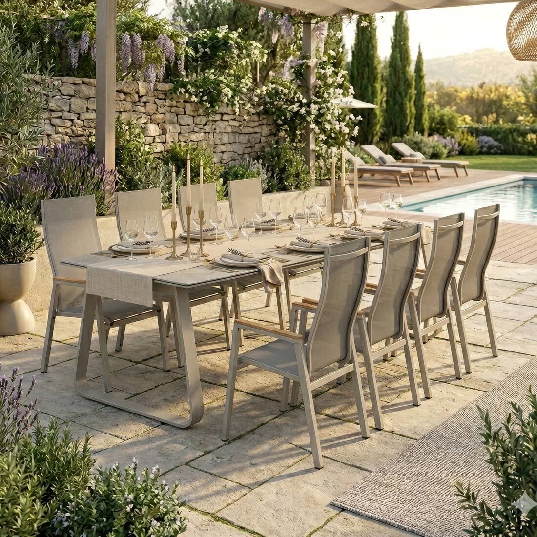 Siena Garden Bologna Gartenmöbel-Set XL (8 Plätze) mit OUTLIV. Tisch 280x100cm