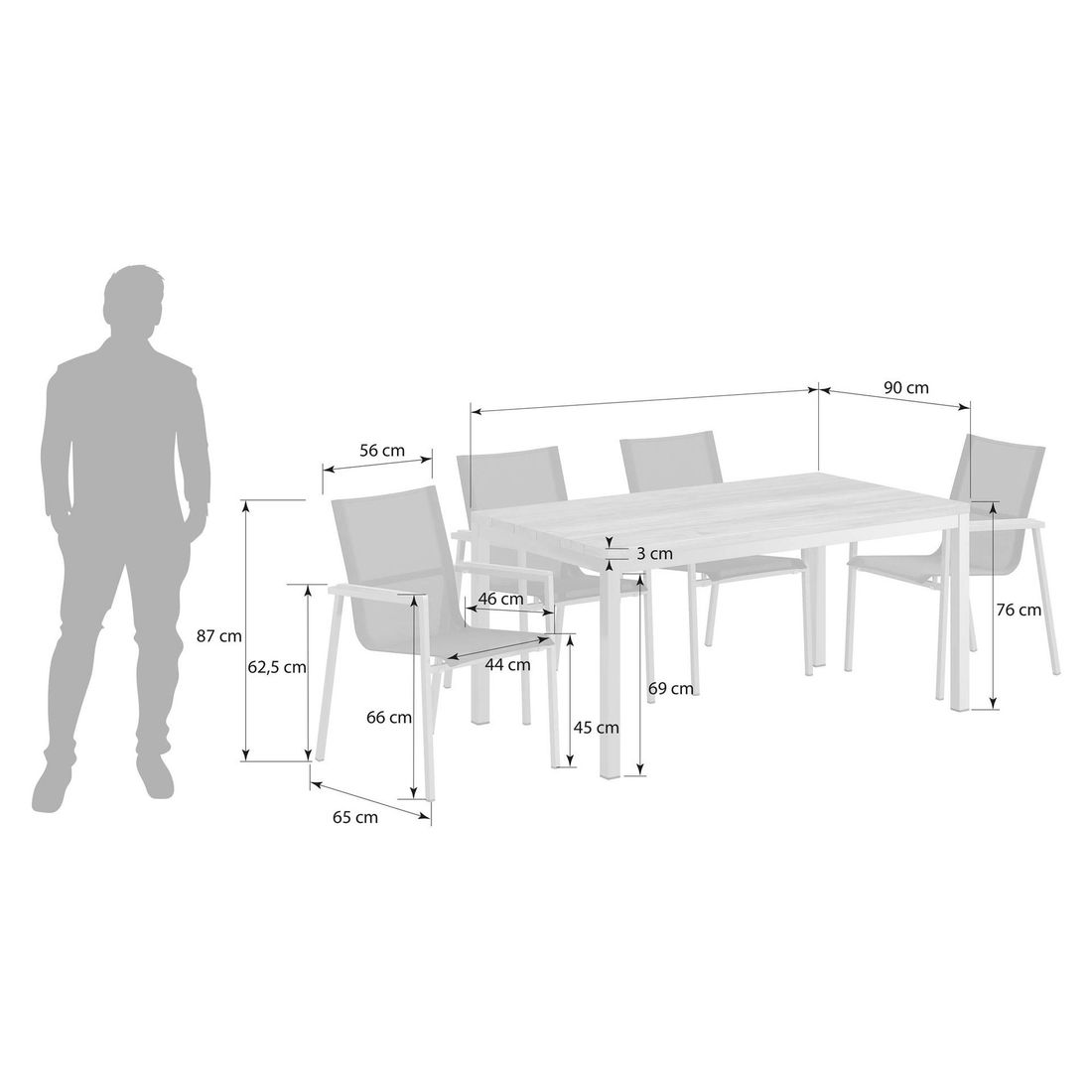 OUTLIV. Rimini Gartenmöbel-Set M (4 Plätze) Tisch 160x90cm