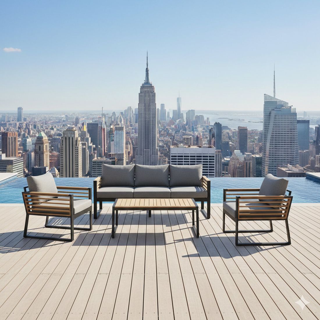 OUTLIV. New York City Loungeset inkl. Loungetisch Aluminium/Akazie/Spun Polyester