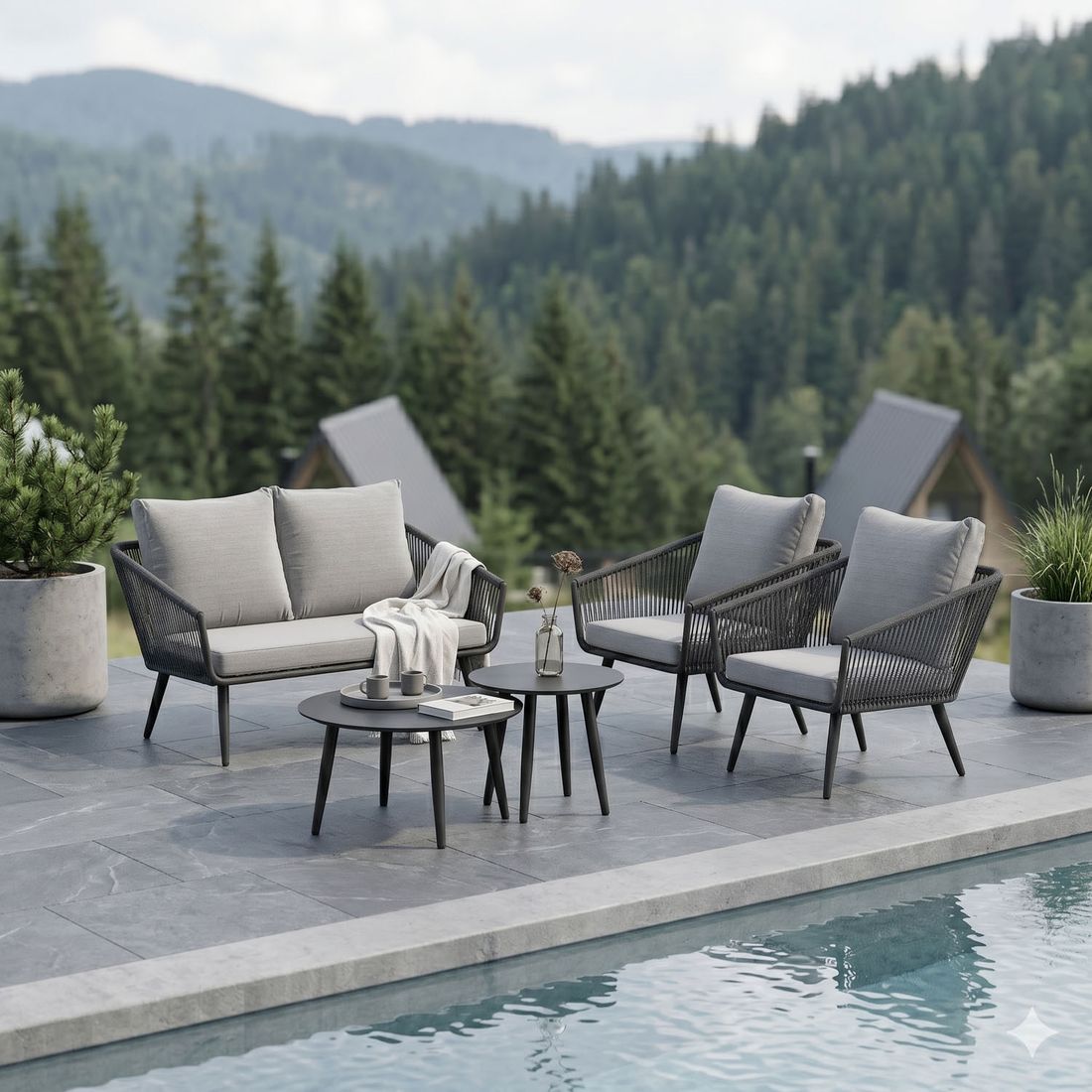 OUTLIV. Alex Loungeset inkl. Loungetische Aluminium/Rope/Olefin