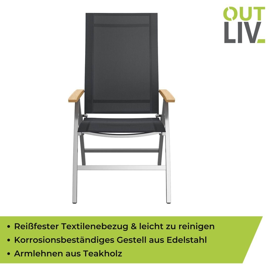OUTLIV. Oviedo Klappsessel Edelstahl/Textilene/Teak-AL