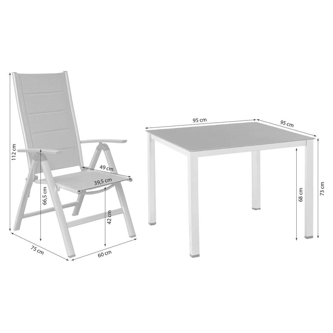 OUTLIV. Melbourne Gartenmöbel-Set M verstellbar (4 Plätze) mit Kettler Tisch 95x95cm