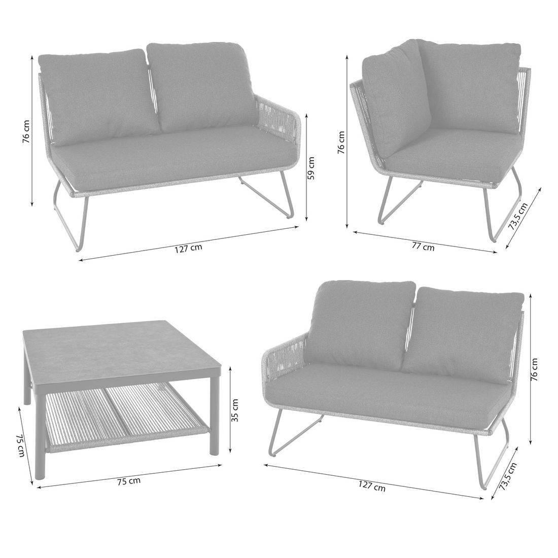 Siena Garden Kansas Loungeset inkl. Loungetische Aluminium/Geflecht
