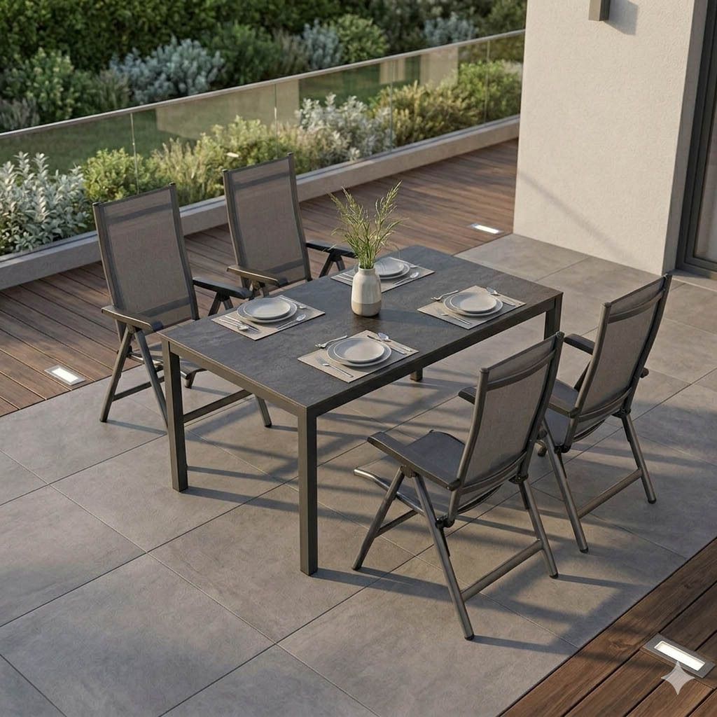 MWH Elements Gartenmöbel-Set M verstellbar (4 Plätze) Tisch 160x90cm