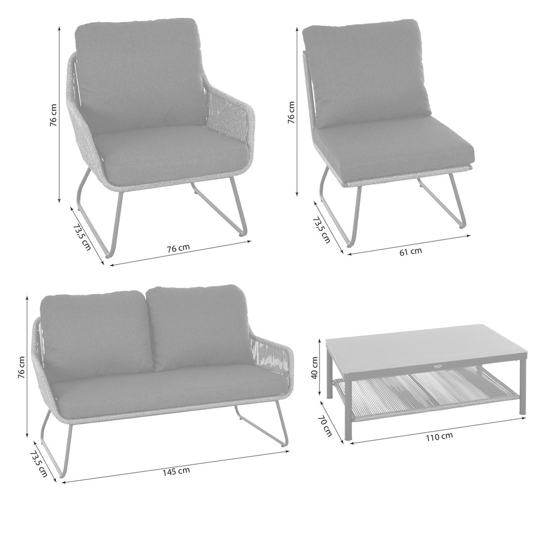Siena Garden Kansas Loungeset inkl. Loungetische Aluminium/Geflecht