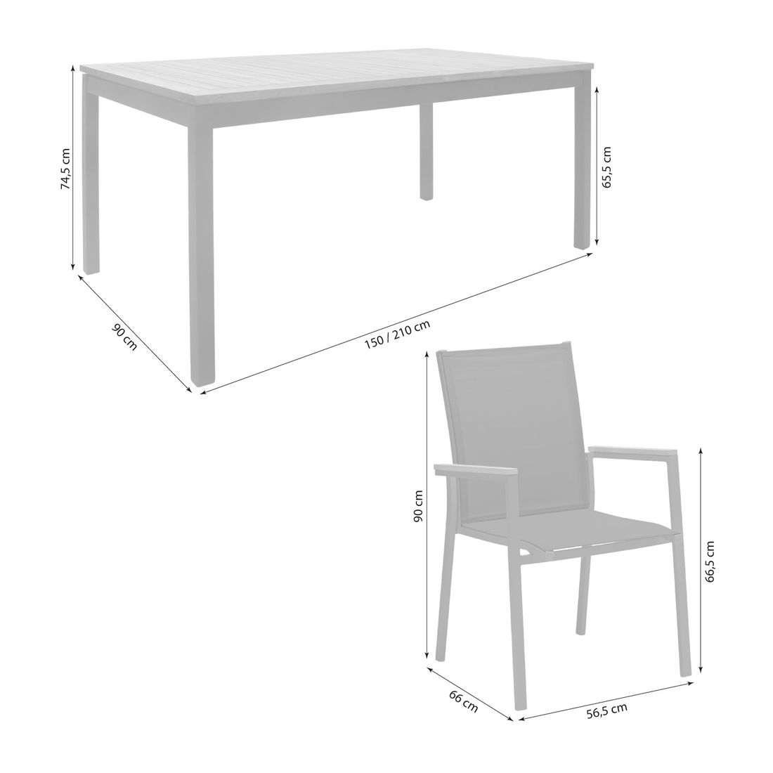 OUTLIV. Kobe Gartenmöbel-Set M (4 Plätze) Tisch 150/210x90cm
