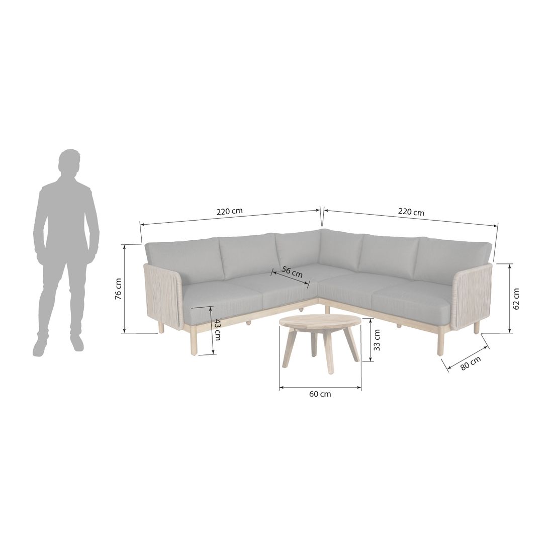 OUTLIV. Avalon Ecklounge inkl. Loungetisch Akazie/Rope/Olefin