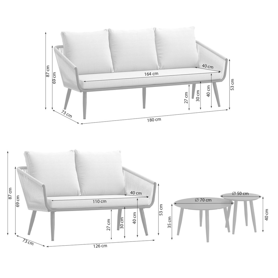 OUTLIV. Alex Loungeset inkl. Loungetische Aluminium/Rope/Olefin