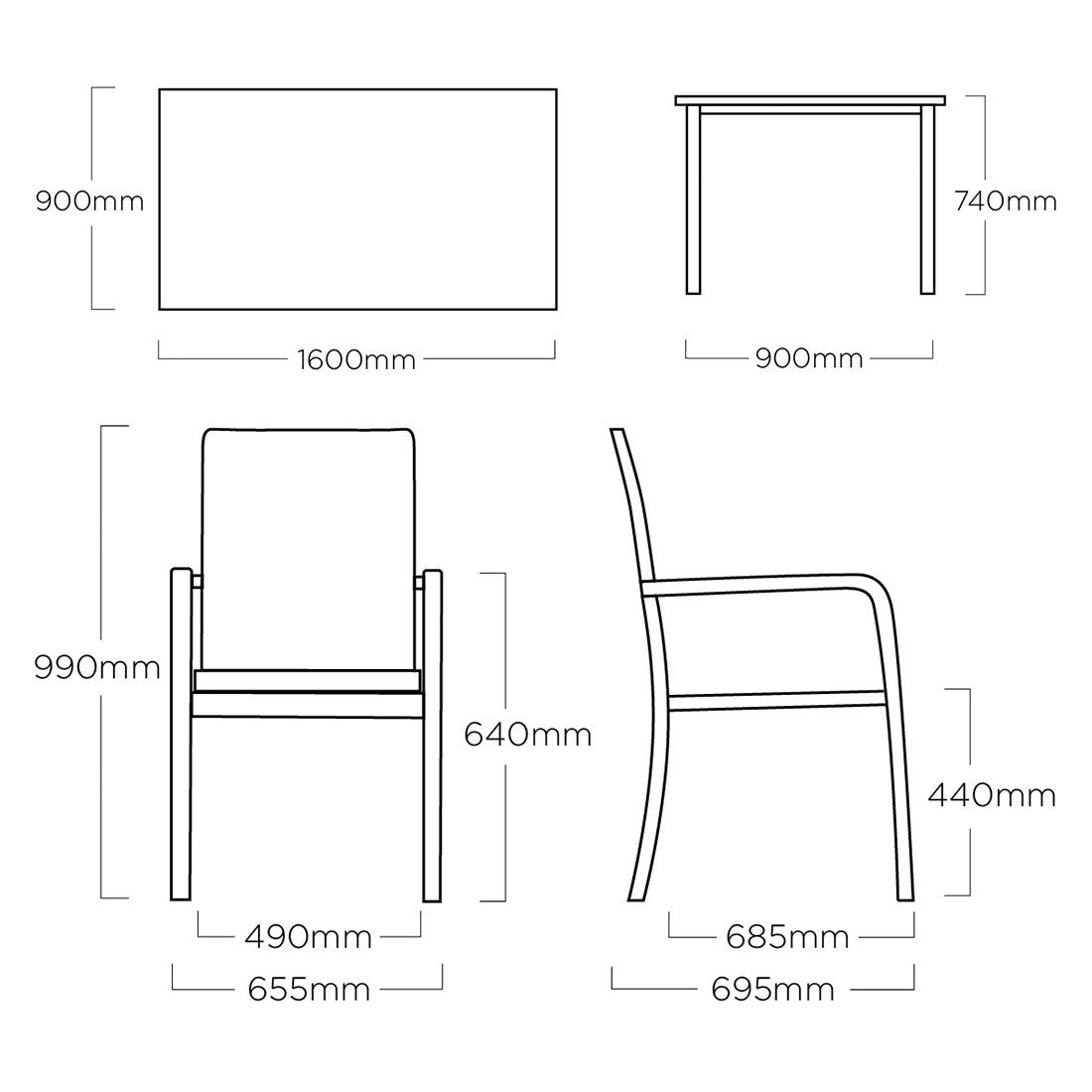 Kettler Basic Plus Gartenmöbel-Set M (4 Plätze) Tisch 160x90cm