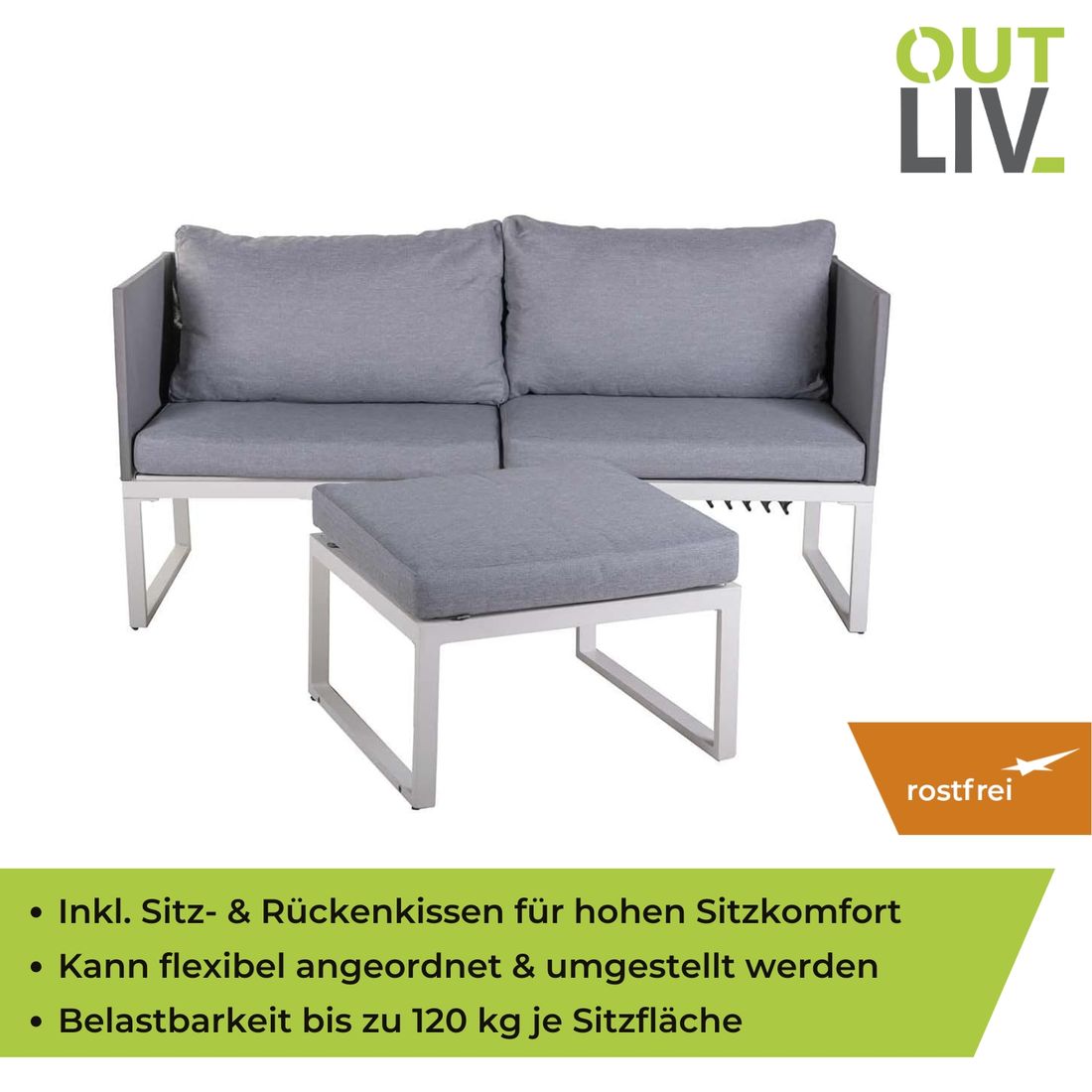 OUTLIV. Modular Loungeset inkl. Loungetisch Aluminium/Kunstfaser