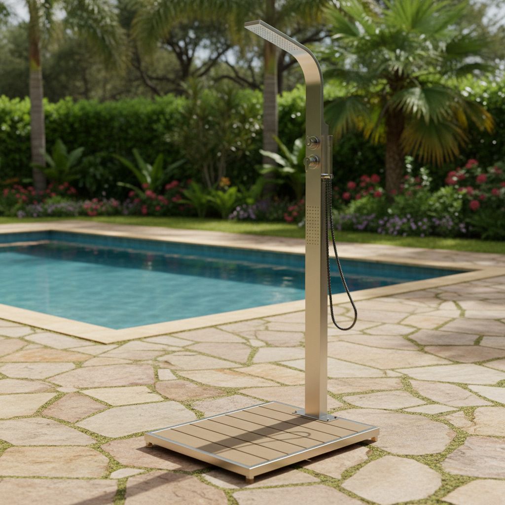 Ideal Helena Gartendusche Warmwasser Edelstahl/WPC