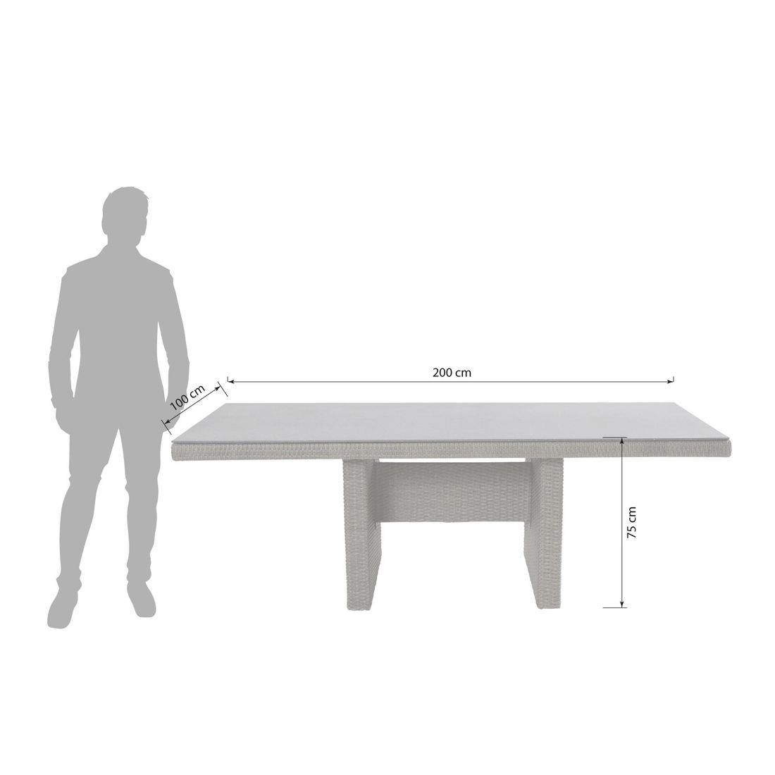 LC Garden Barcelona Gartentisch 200x100cm Geflecht/Glas
