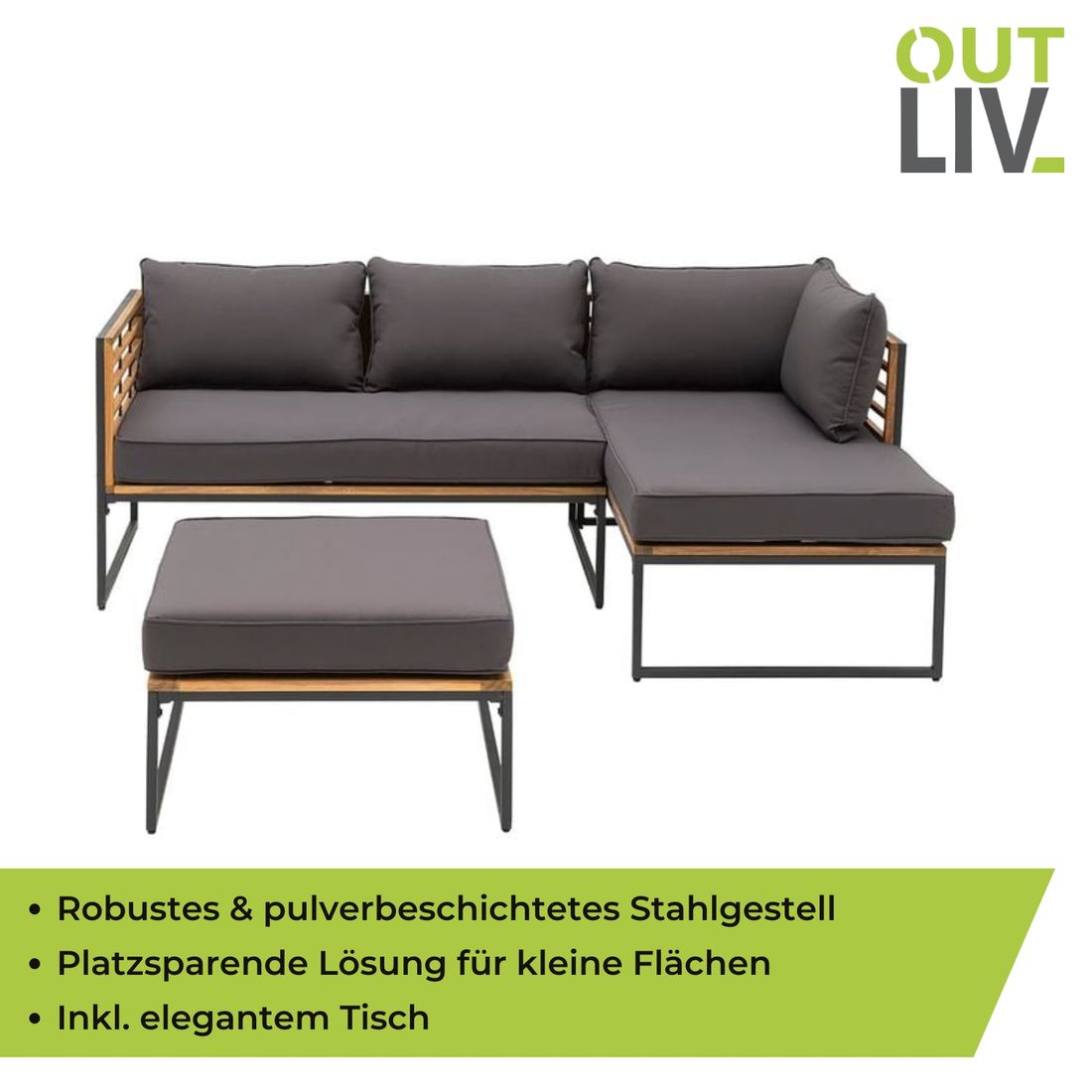 OUTLIV. Floris Ecklounge inkl. Loungetisch Stahl/Akazie/Polyester