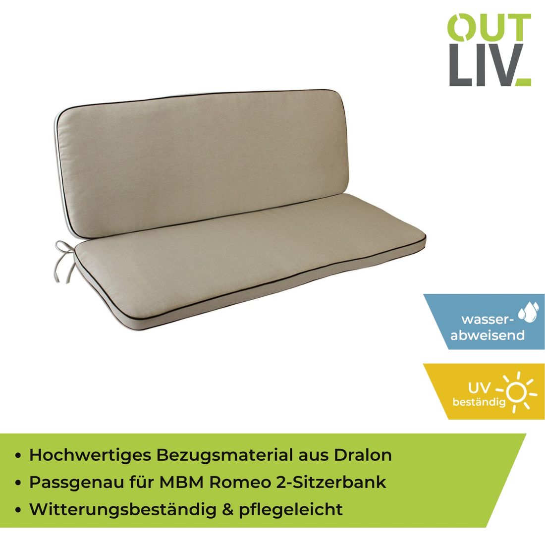 OUTLIV. Romeo Bankauflage 109x38/42cm Dralon