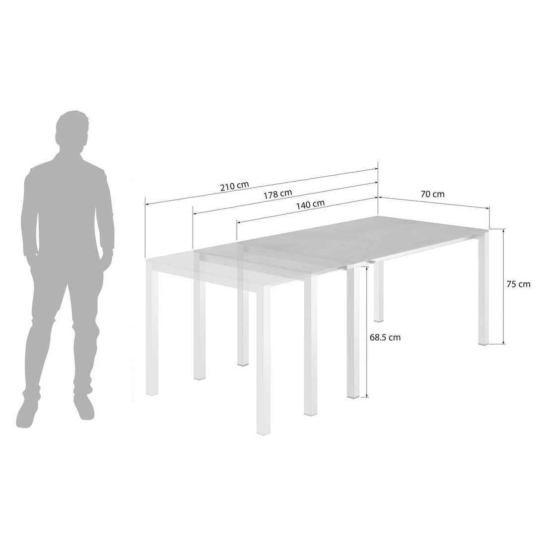 OUTLIV. Ausziehtisch 140/178,5/210x70cm Edelstahl/HPL