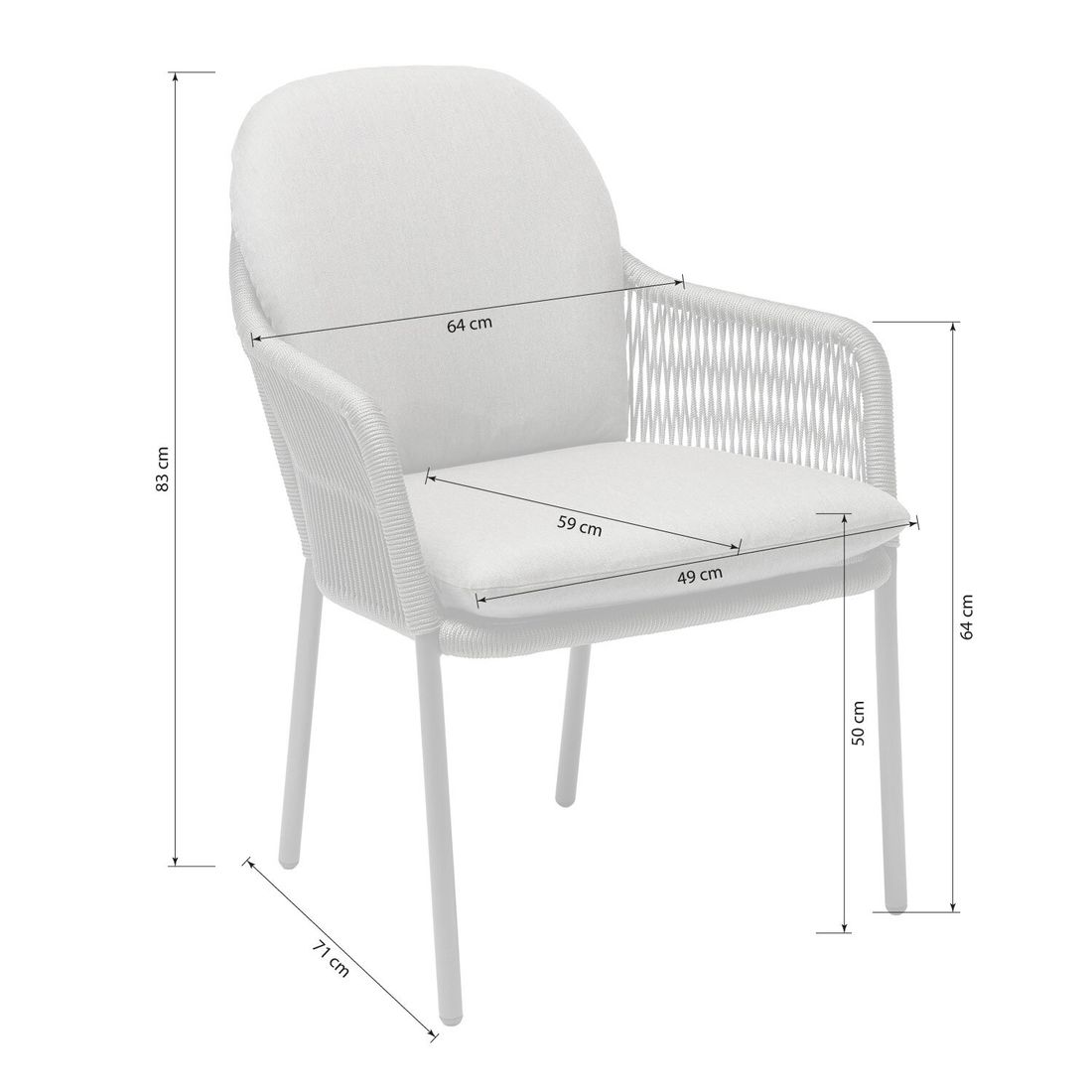 OUTLIV. Leni Stapelsessel Aluminium/Rope mit Sitz- und Rückenkissen