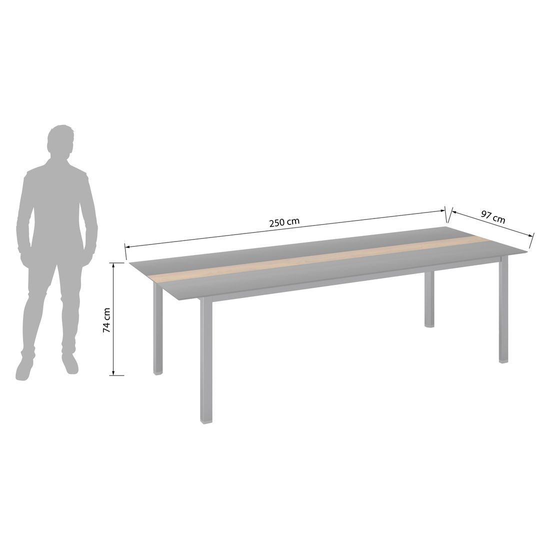 Kettler Cubic Gartentisch 250x97cm Aluminium/HPL