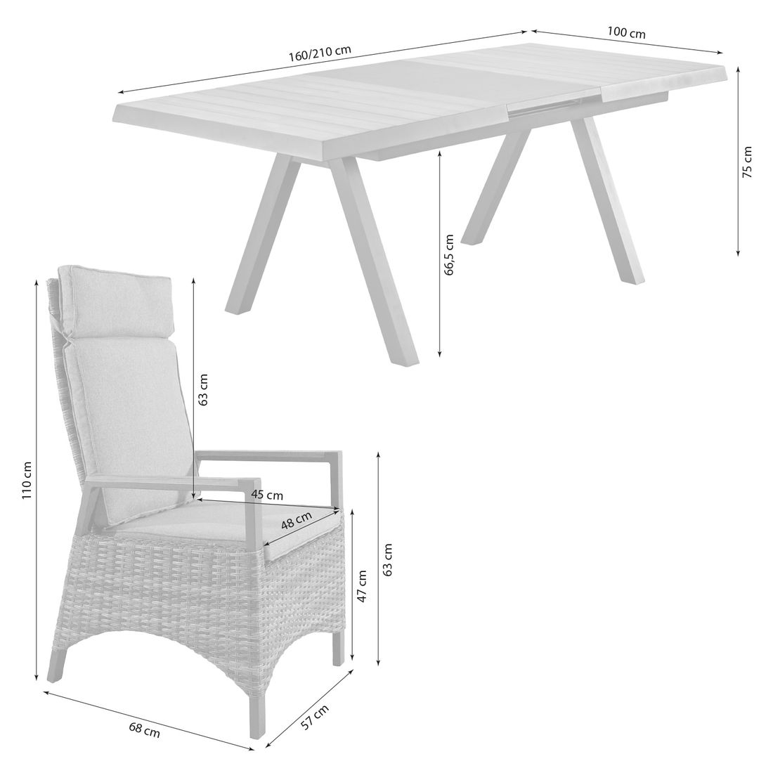 LC Garden Keramo Gartenmöbel-Set L (6 Plätze) Tisch 160/210x100cm