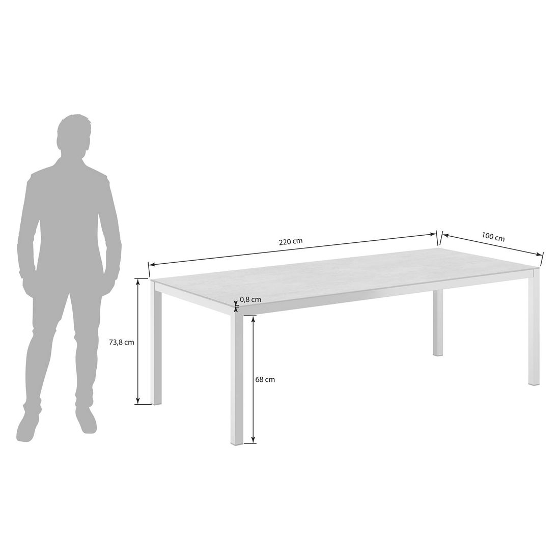 OUTLIV. Gartentisch 220x100cm Edelstahl/Dekton