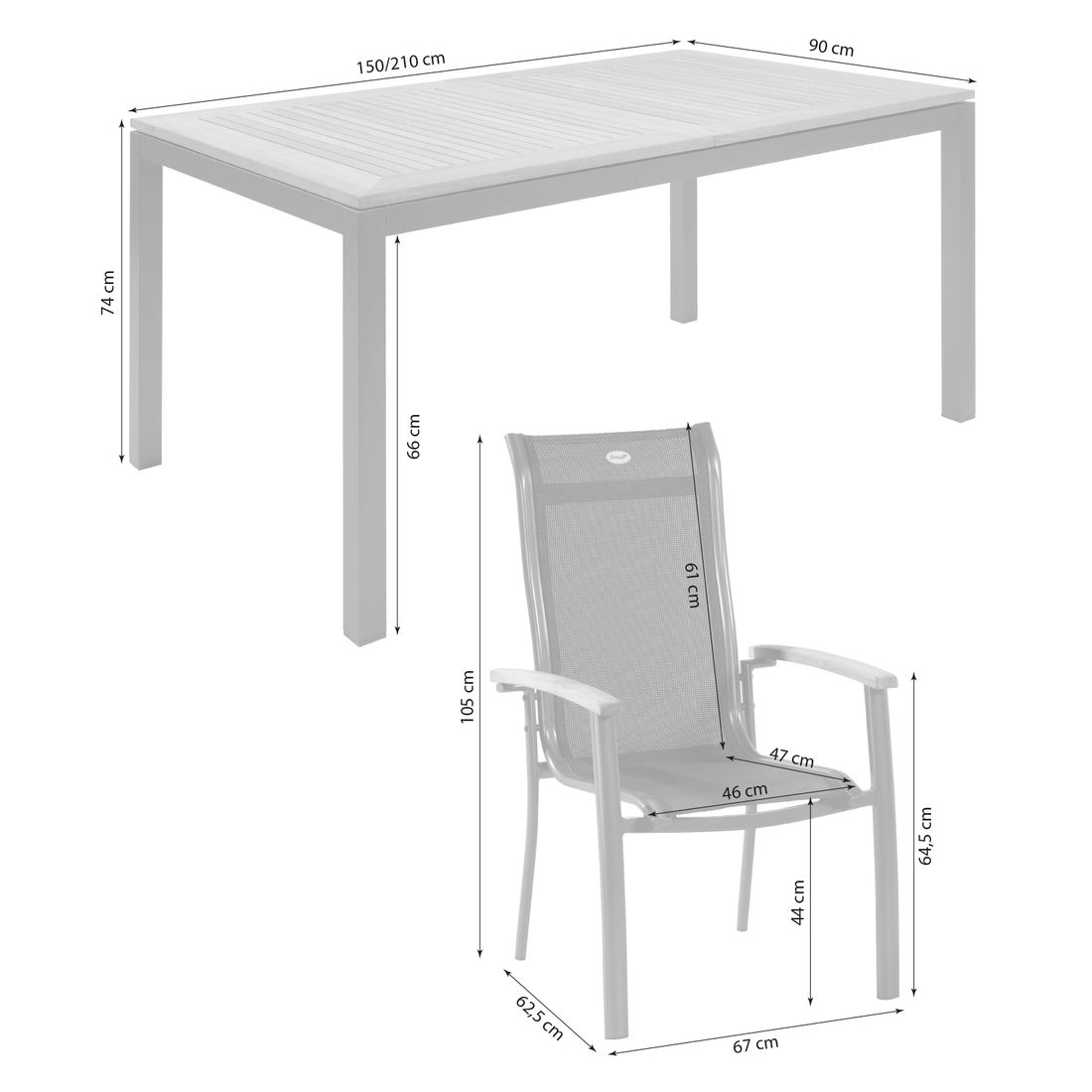 Hartman Alice Gartenmöbel-Set L (6 Plätze) Tisch 150/210x90cm