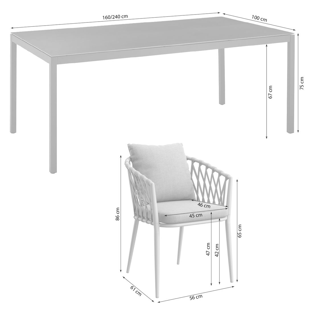 LC Garden Sunrepo Gartenmöbel-Set XL (8 Plätze) Tisch 160/240x100cm