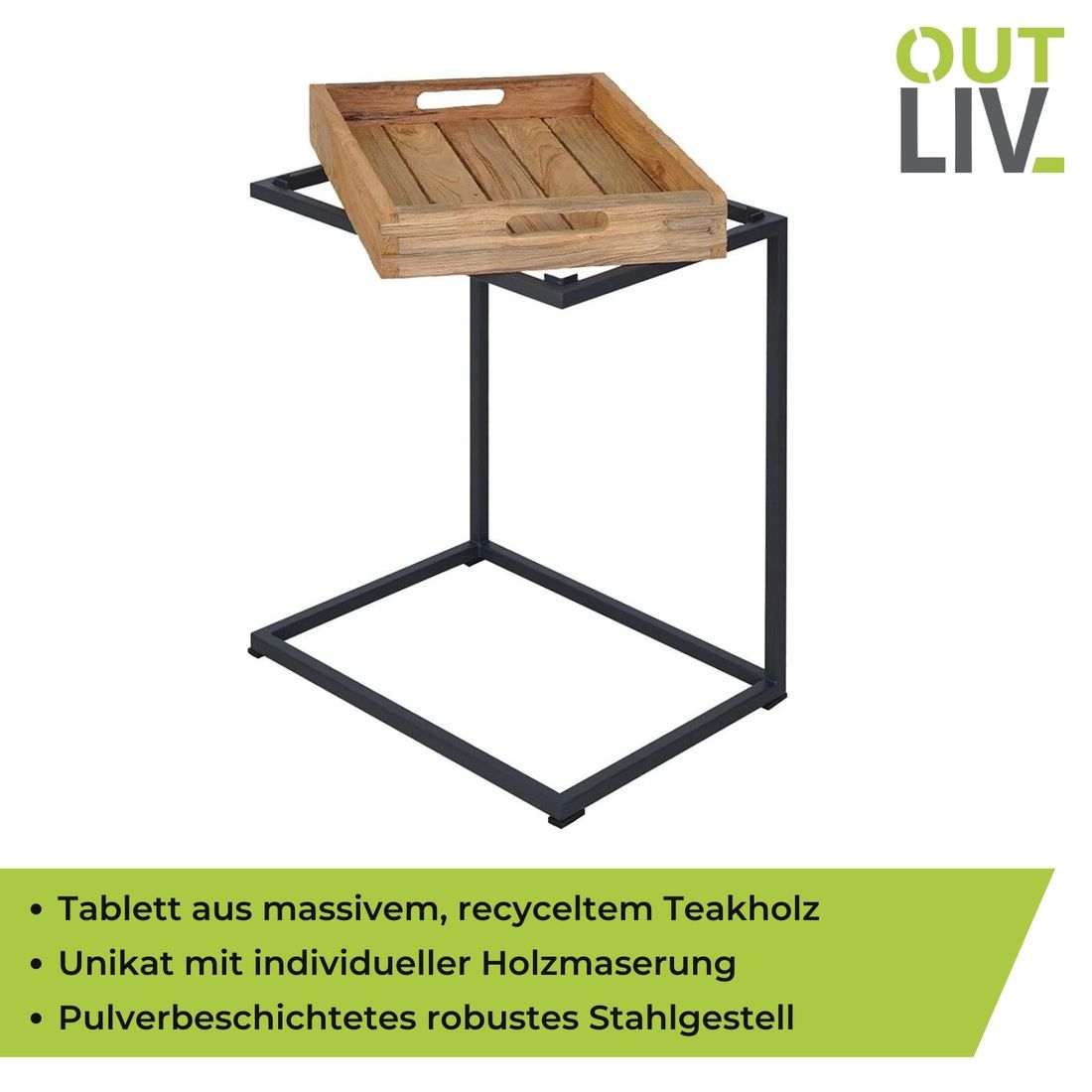 OUTLIV. Tray Beistelltisch 46x30cm Stahl/Teak Recycelt