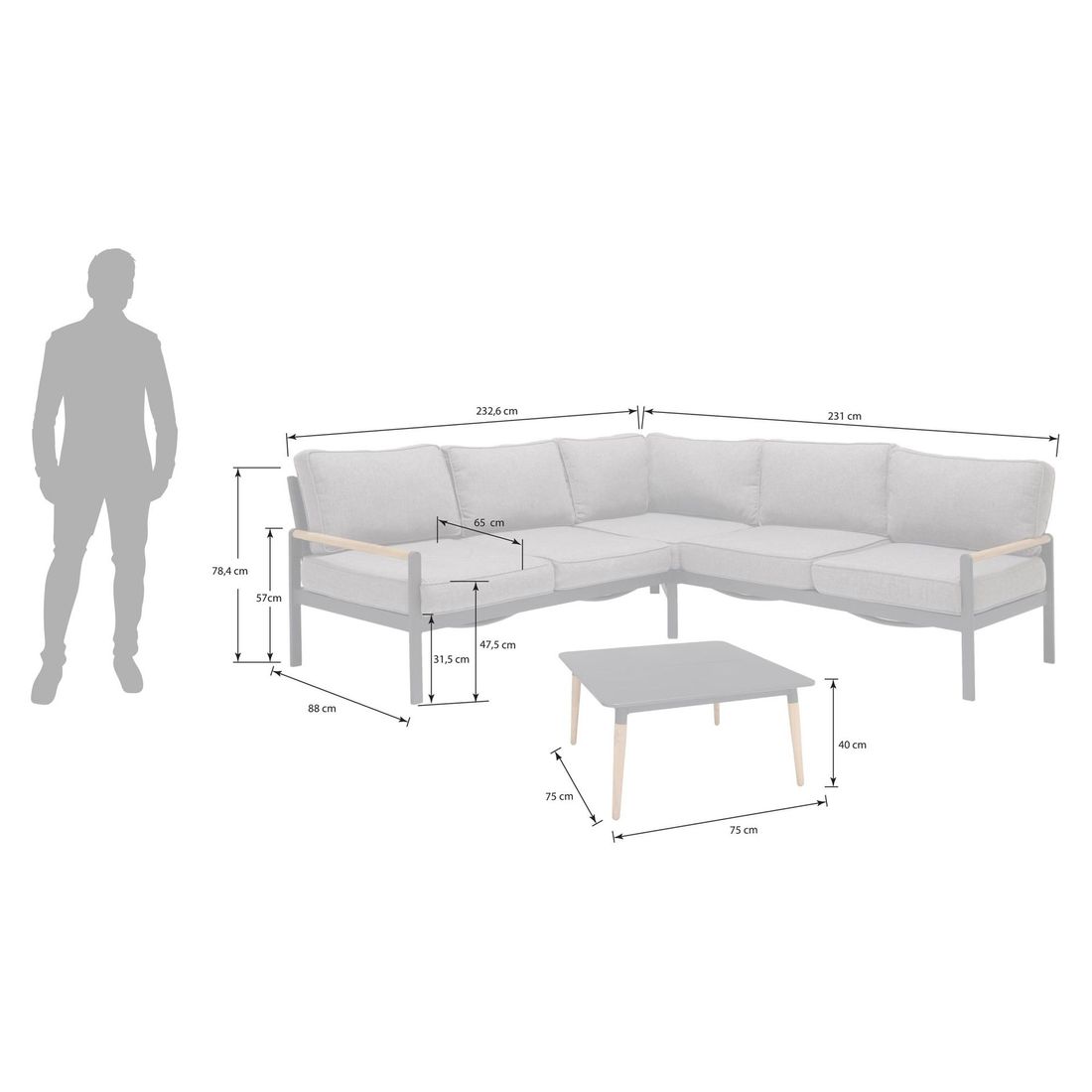 LifestyleGarden Amber Ecklounge inkl. Loungetisch Aluminium/Olefin/Teak