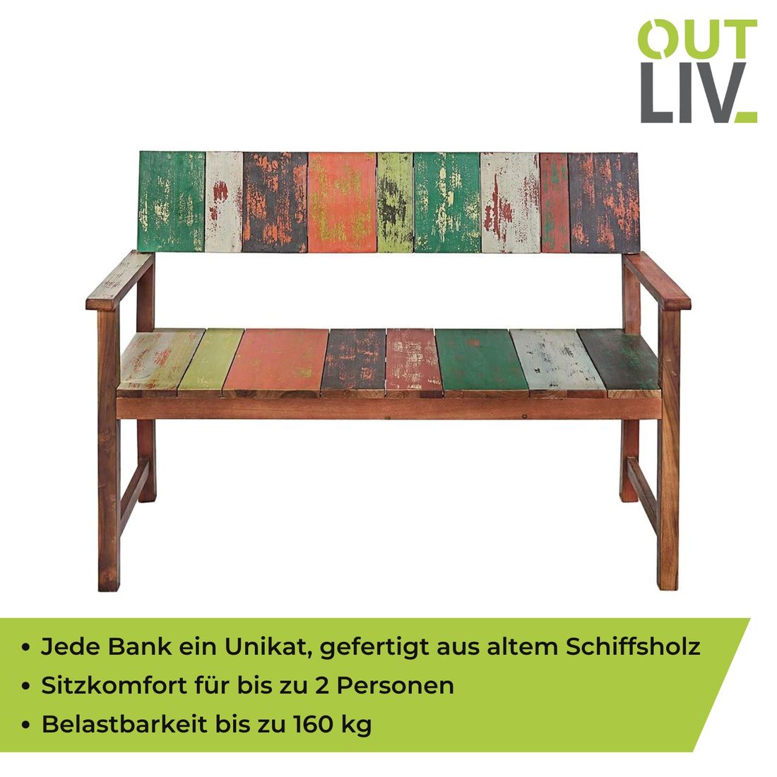 OUTLIV. Catania Gartenbank 126cm Schiffsholz Eco-Teak