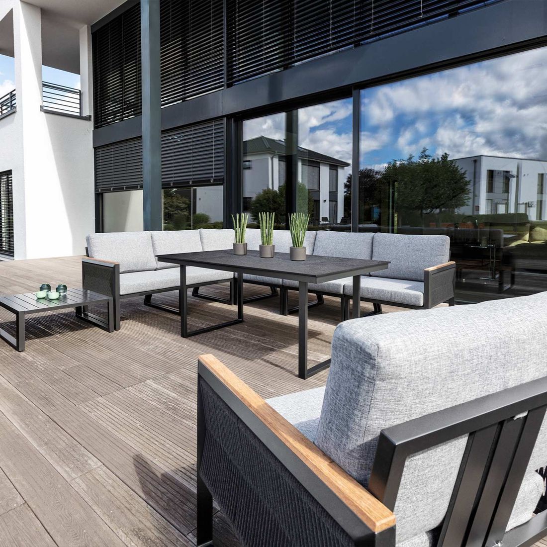 Kettler Ocean Skid Dininglounge Tisch 160x95cm Aluminium/Sunbrella