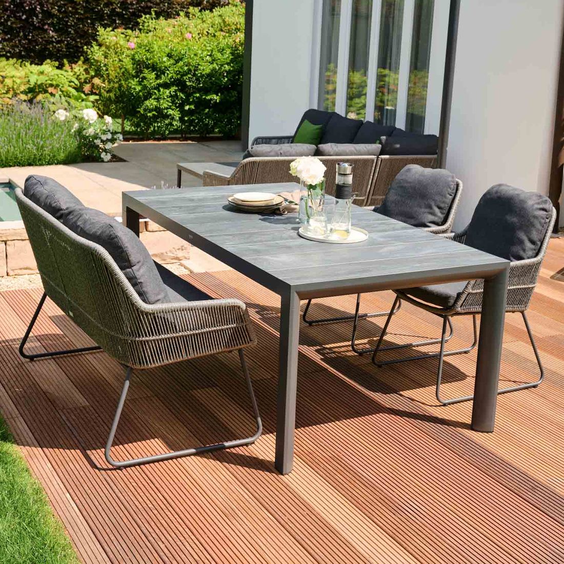 Siena Garden Kansas Diningsofa Aluminium/Geflecht