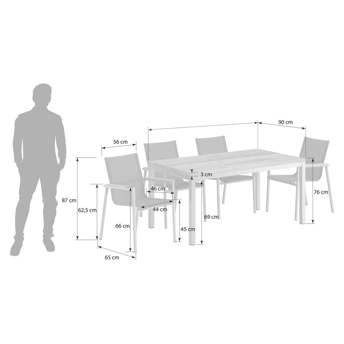 OUTLIV. Rimini Gartenmöbel-Set M (4 Plätze) Tisch 160x90cm