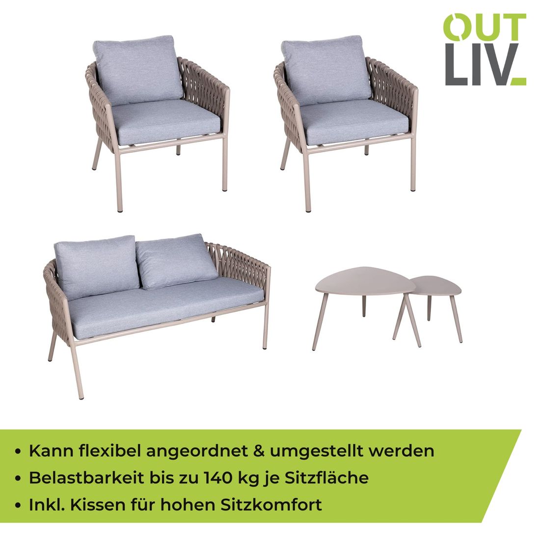 OUTLIV. Loungeset Stahl/Kunstfaser