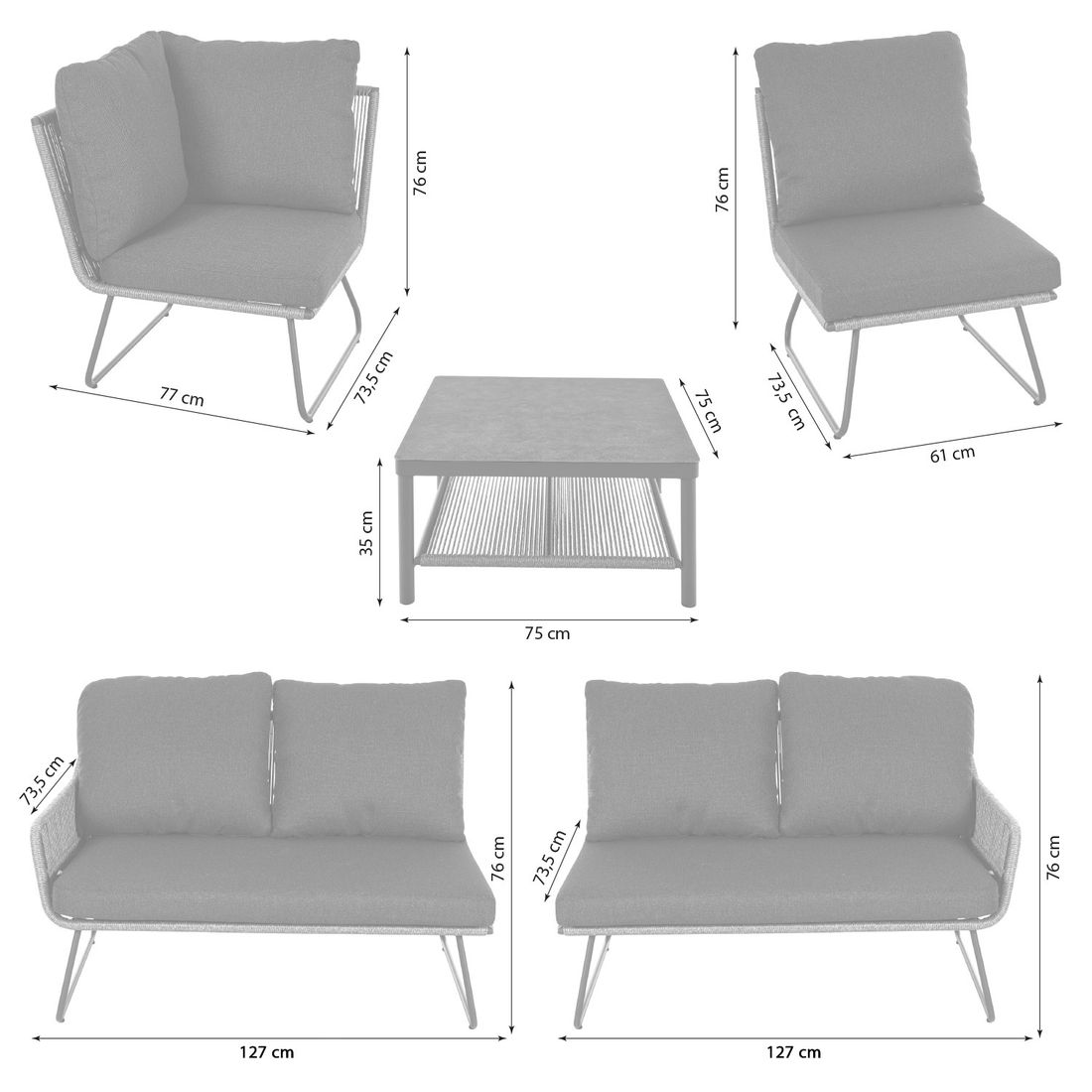 Siena Garden Kansas Ecklounge inkl. Loungetisch Aluminium/Geflecht