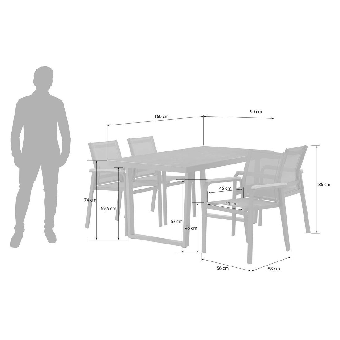 OUTLIV. Florenz Gartenmöbel-Set M (4 Plätze) Tisch 160x90cm