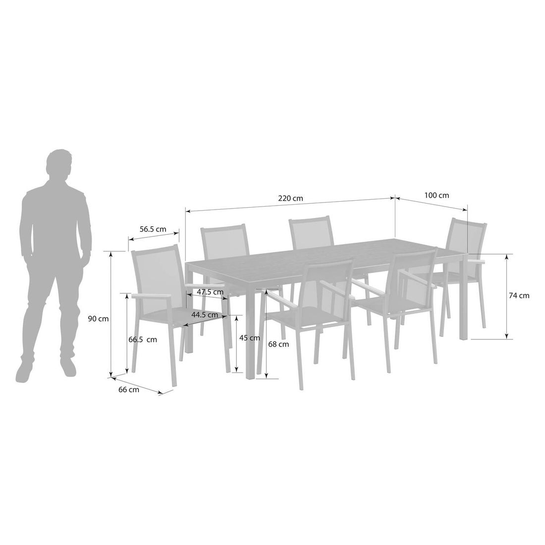 OUTLIV. Kobe Gartenmöbel-Set L (6 Plätze) Tisch 220x100cm