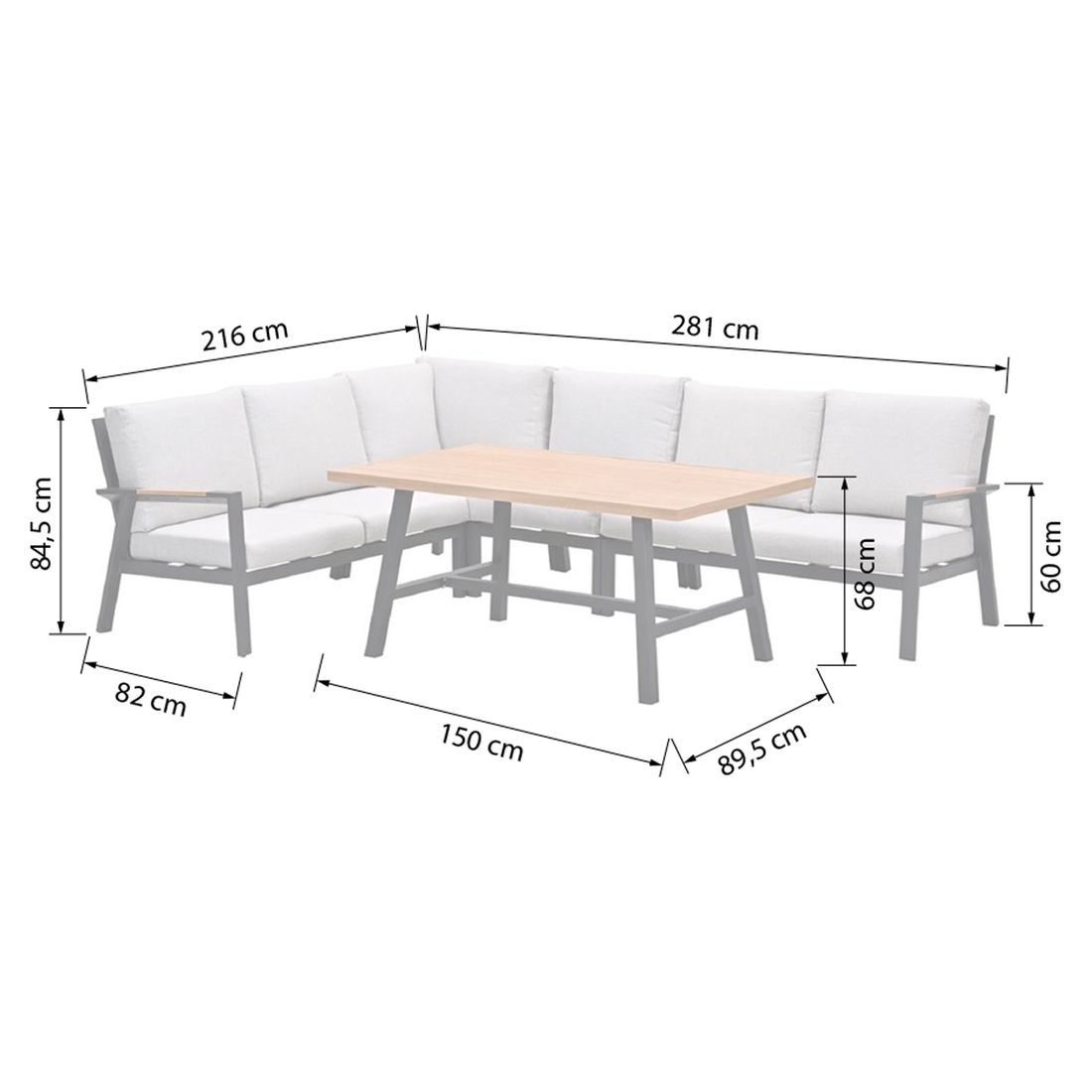 Garden Impressions Elati Dininglounge Tisch 150x89,5cm Aluminium/Polyester