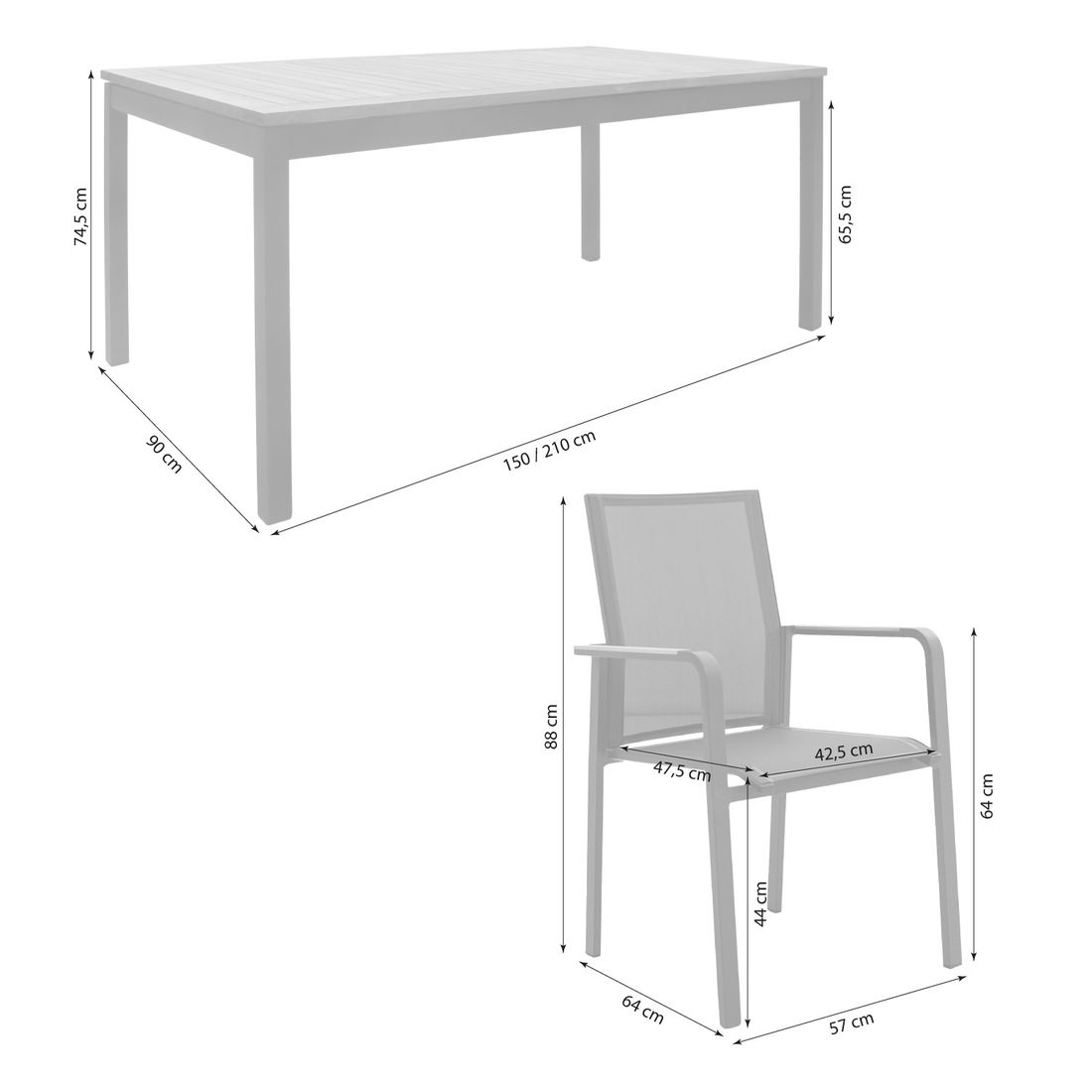 OUTLIV. Darwin Gartenmöbel-Set M (4 Plätze) Tisch 150/210x90cm