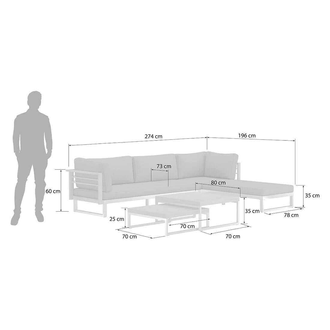 OUTLIV. Hawaii Ecklounge inkl. Loungetisch Edelstahl/Spun Polyester