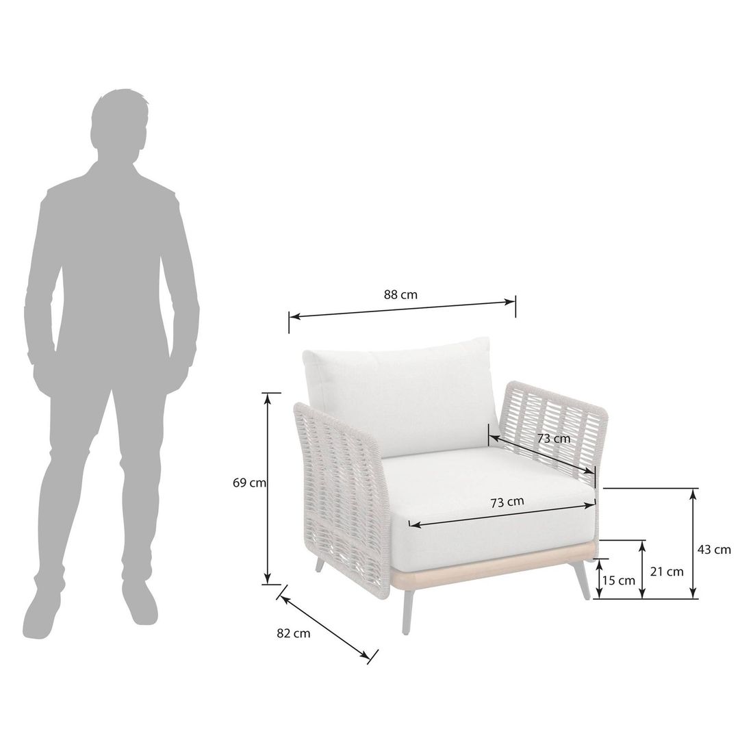 OUTLIV. Ava Loungesessel Akazie/Rope/Polyester