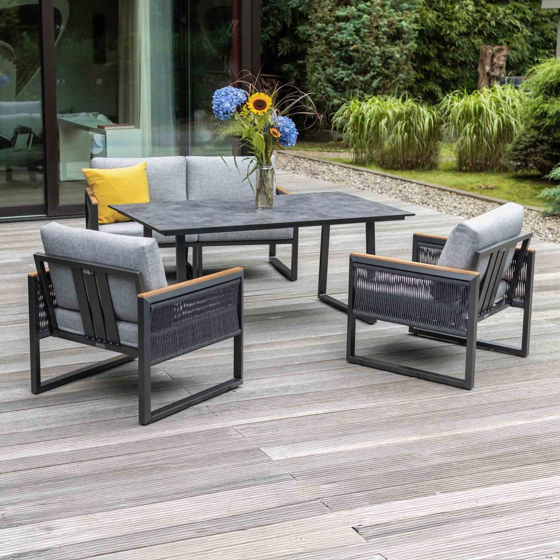 Kettler Ocean Skid Dininglounge Tisch 160x95cm Aluminium/Sunbrella