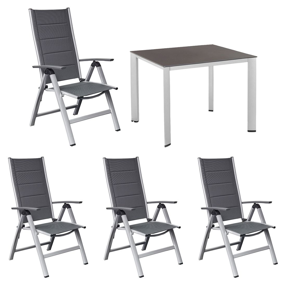 OUTLIV. Melbourne Gartenmöbel-Set M verstellbar (4 Plätze) mit Kettler Tisch 95x95cm