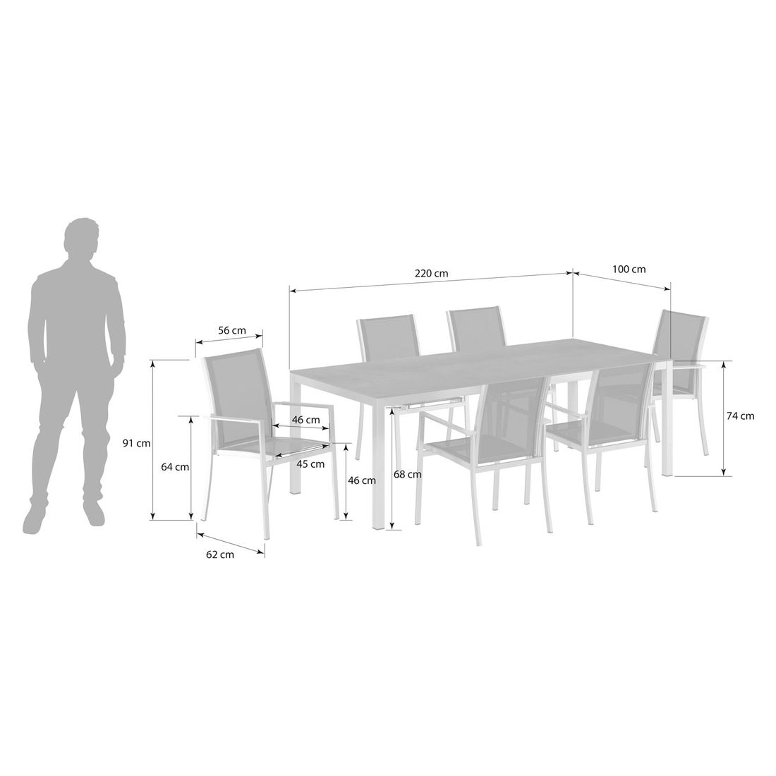 OUTLIV. Oviedo Gartenmöbel-Set 7-tlg. Tisch 220x100cm