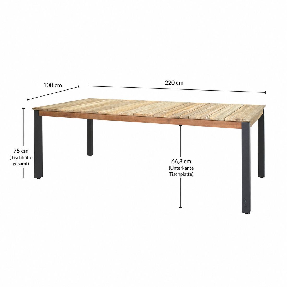 Zebra Derex Gartentisch 220x100cm Aluminium/Teak recycelt