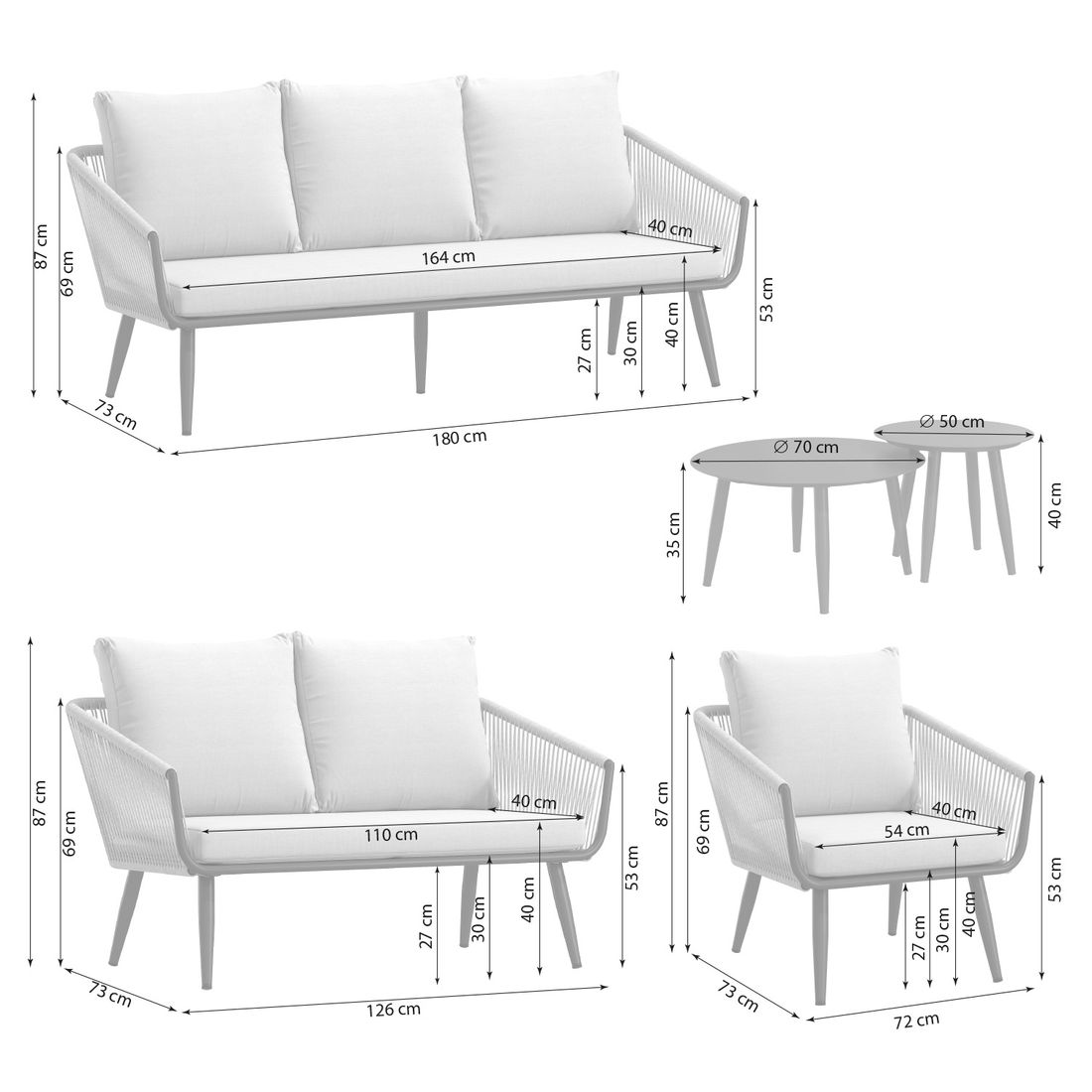 OUTLIV. Alex Loungeset inkl. Loungetische Aluminium/Rope/Olefin