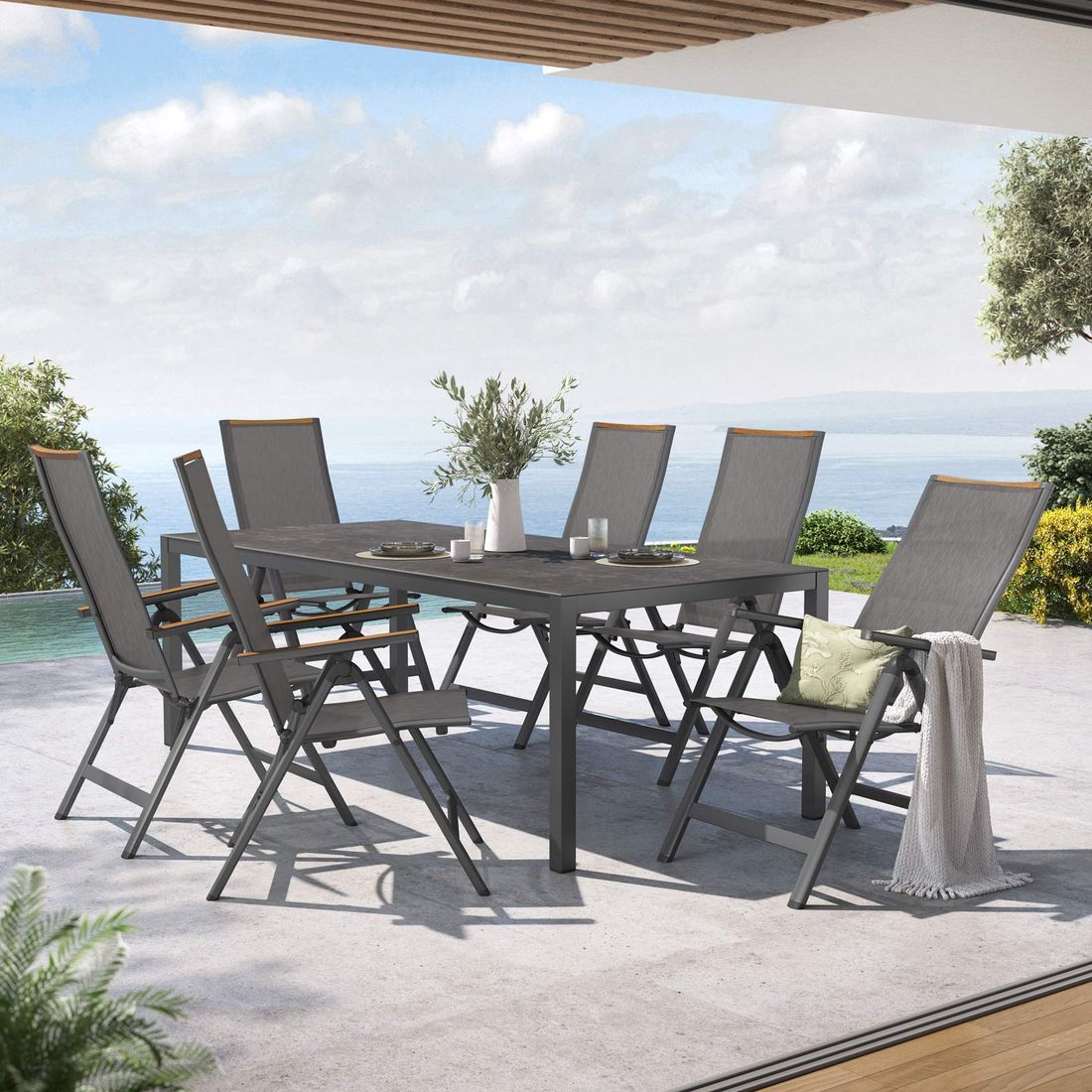 OUTLIV. Jacob Gartenmöbel-Set L verstellbar (6 Plätze) Tisch 220x100cm