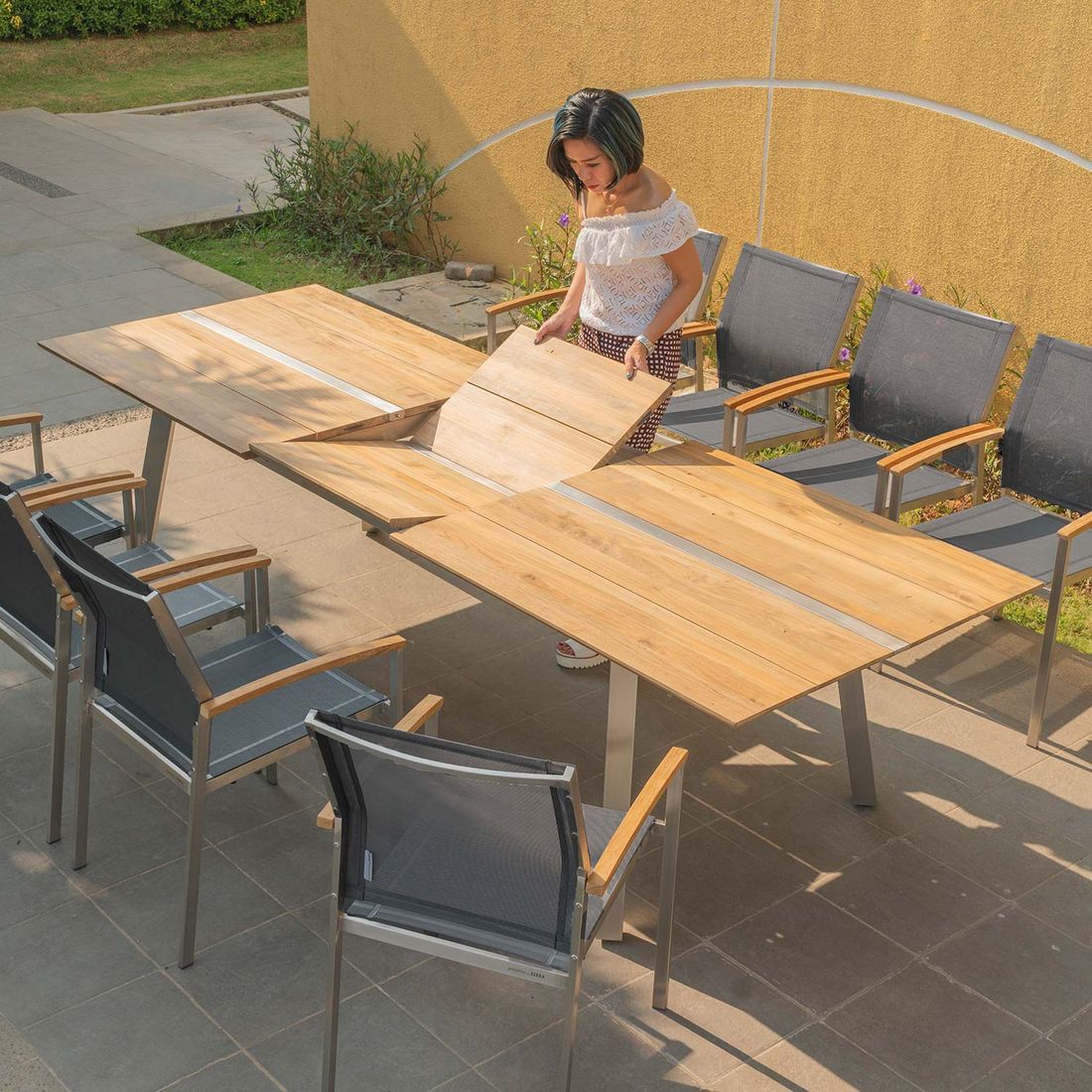 Zebra Linax Ausziehtisch 220/280x100cm Edelstahl/Teak