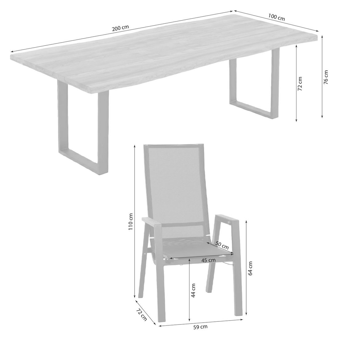 Siena Garden Rondo Gartenmöbel-Set M (4 Plätze) mit OUTLIV. Tisch 200x100 cm