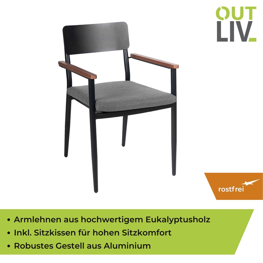 OUTLIV. Lorenzo Stapelstuhl Aluminium/Eukalyptus